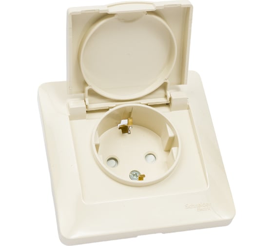 Изображение товара Розетка Systeme Electric 1-м GLOSSA с заземлением, защитные шторки, с крышкой IP20 бежевый SchE GSL000246