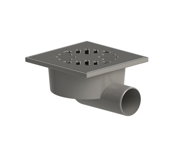 Изображение товара Трап Татполимер нерегулируемый, горизонтальный выпуск, гидрозатвор, нержавеющая решетка, 150х150 мм ТП-103.50-150HSHs 004-0052
