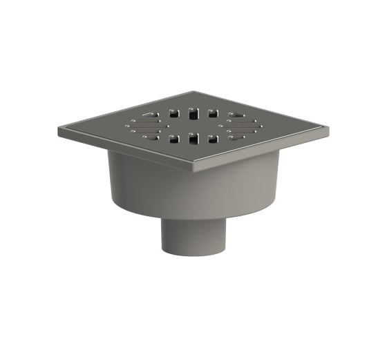 Изображение товара Трап Татполимер нерегулируемый, вертикальный выпуск, гидрозатвор, нержавеющая решетка, 150х150 мм ТП-102.50-150VSHs 004-0034