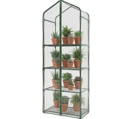 Изображение товара Парник на подоконник ГеоПластБорд, 59x39x160 см, с чехлом из пвх, 4 полки, зеленый TM59.39.160