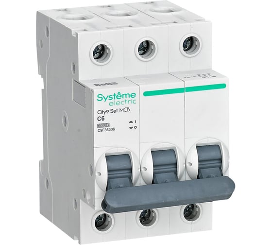 Изображение товара Автоматический выключатель (ав) Systeme Electric City9 set с 6а 3p 6ka 400в C9F36306