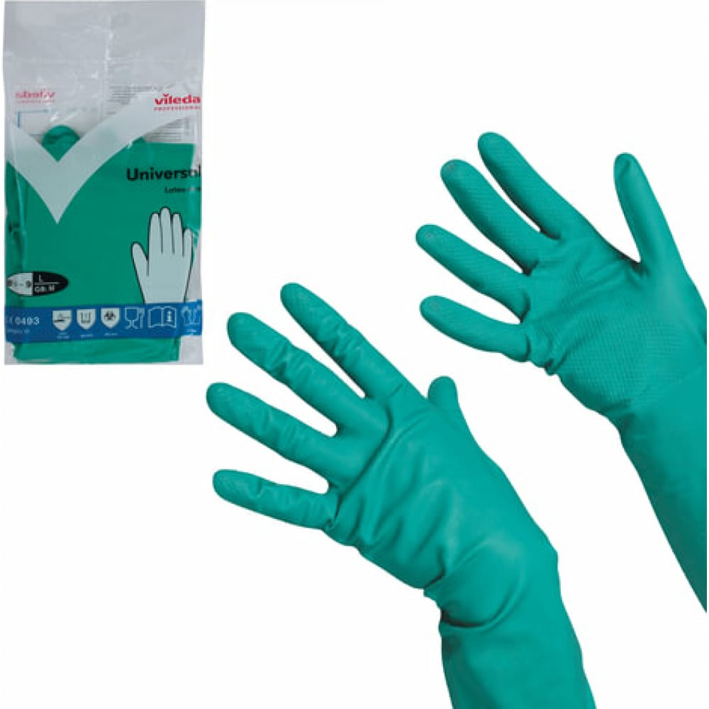фото Хозяйственные перчатки vileda размер l, зеленые, 100802 602158