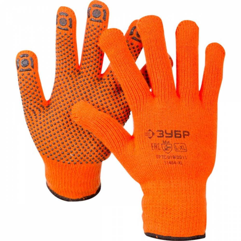 фото Утепленные, акриловые перчатки с защитой от скольжения зубр эксперт 10 класс, сигнальный цвет, р.s-m 11464-s
