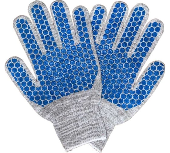 Изображение товара Перчатки трикотажные с пвх ПРОМПЕРЧАТКИ "соты", 6 нитей, 10 класс, серые, 10 пар ПП-27765/10