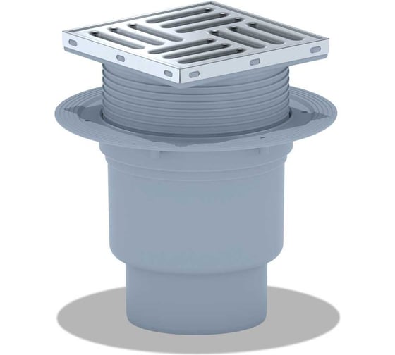 Изображение товара Трап АНИ Пласт вертикальный выпуск 110 мм,  регулирующий, с решеткой 15x15 см, нерж. c сухим затвором TQ1712