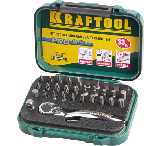 Изображение товара Набор бит с мини трещоткой 1/4" Kraftool EXPERT 33 предмета 26157-H33