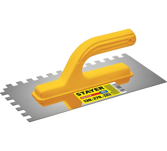 Изображение товара Штукатурная зубчатая нержавеющая гладилка с пластиковой ручкой Stayer Master 130x270мм, 10x10 мм, 08012-10