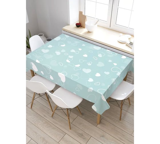 Изображение товара Скатерть прямоугольная тканевая JOYARTY на стол с рисунком Дождь из сердец 120х145 см tc_422646_120x145