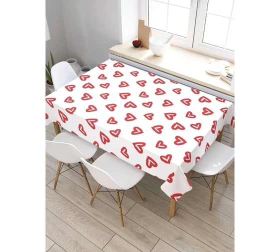 Изображение товара Скатерть прямоугольная тканевая JOYARTY на стол с рисунком Нарисованные сердца 145х180 см tc_422715_180x145