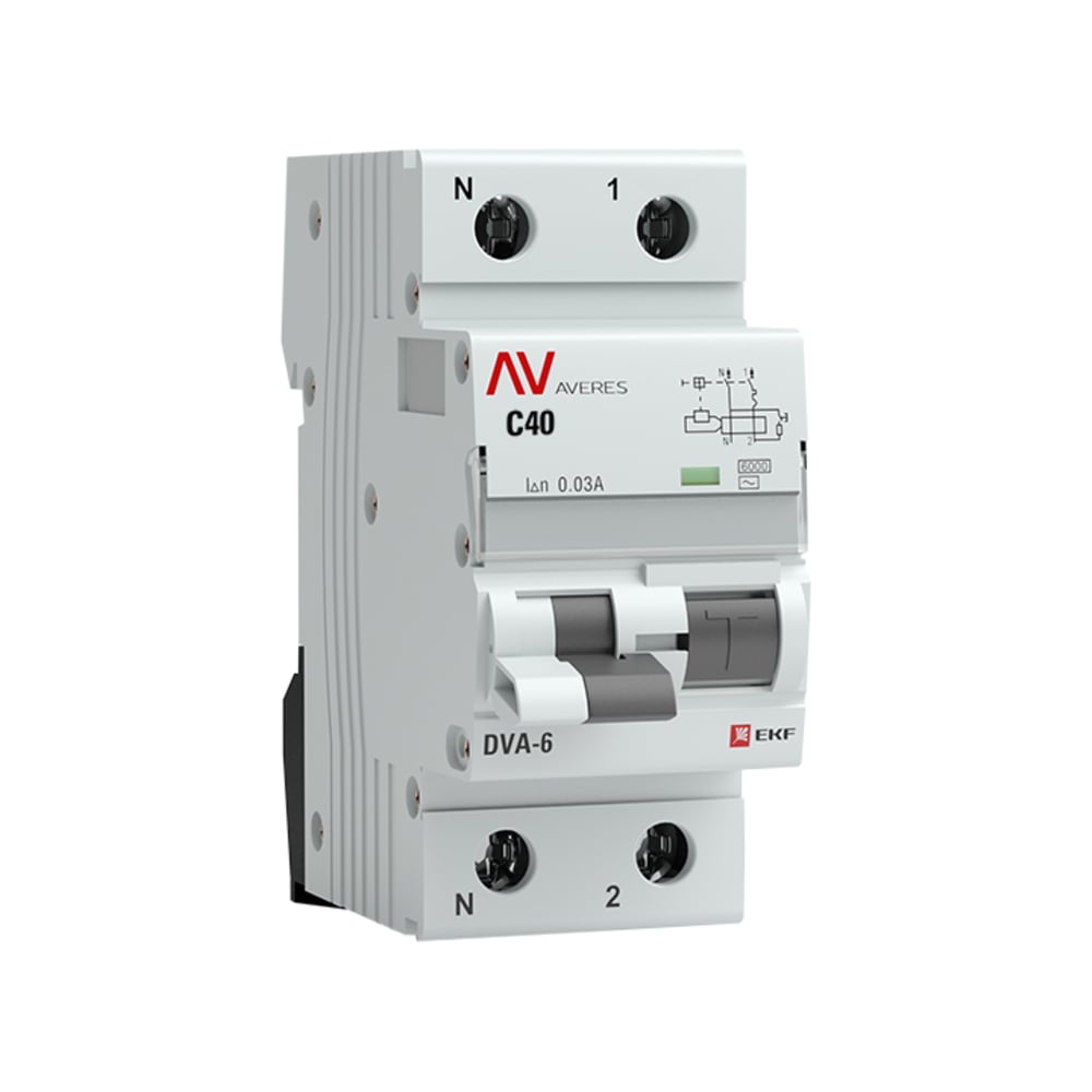 Изображение товара Дифференциальный автомат EKF AVERES DVA-6, 1P+N, 40А, C, 30мА, AC, 6кА rcbo6-1pn-40C-30-ac-av