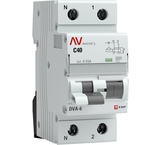 Изображение товара Дифференциальный автомат EKF AVERES DVA-6, 1P+N, 40А, C, 30мА, AC, 6кА rcbo6-1pn-40C-30-ac-av