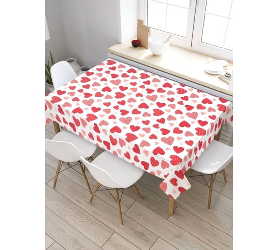 Изображение товара Скатерть прямоугольная тканевая JOYARTY на стол с рисунком Сердечки 145х180 см tc_422643_180x145