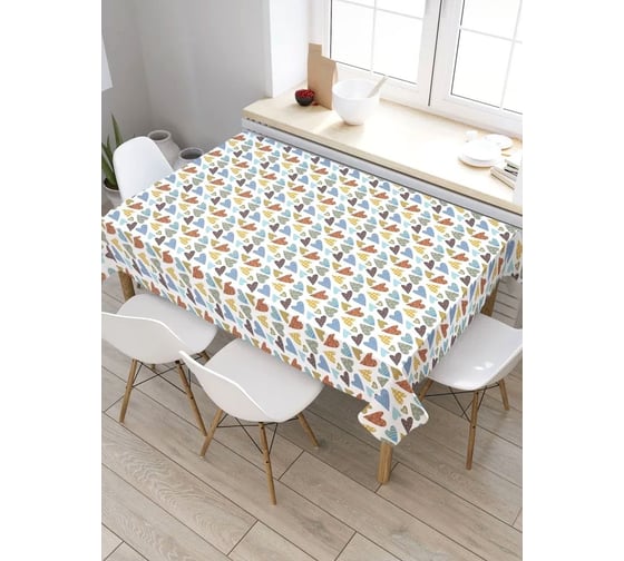 Изображение товара Скатерть прямоугольная водоотталкивающая JOYARTY на стол Сердечки на полосках 120x145 см tcox_422649_120x145