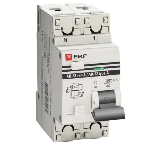 Изображение товара Дифференциальный автомат EKF PROxima АД-32, тип А, 1P+N, 50А/30мА DA32-50-30-a-pro