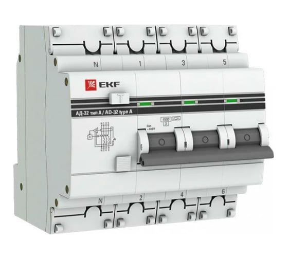 Изображение товара Дифференциальный автомат EKF PROxima АД-32 тип А, 3P+N, 25А/10мА DA32-25-10-4P-a-pro