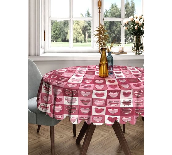 Изображение товара Скатерть круглая тканевая JOYARTY на стол с рисунком Панно с сердцами 150х150 см rtcf01_422619_150x150