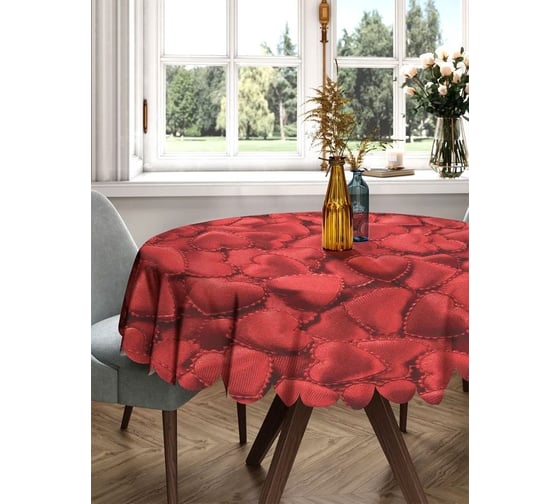 Изображение товара Скатерть круглая тканевая JOYARTY на стол с рисунком Ажурные сердечки 150х150 см rtcf01_422617_150x150