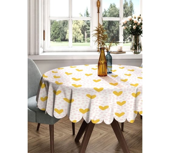 Изображение товара Скатерть круглая тканевая JOYARTY на стол с рисунком Желтые сердечки 150х150 см rtcf01_422717_150x150