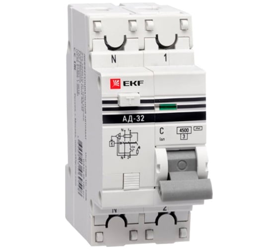 Изображение товара Дифференциальный автомат EKF PROxima АД-32, 1P+N, 50А/100мА, 4,5кА DA32-50-100-pro