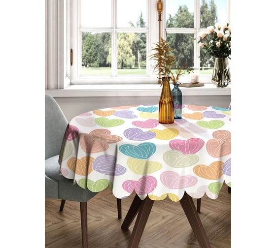 Изображение товара Скатерть круглая тканевая JOYARTY на стол с рисунком Карамельные сердца 150х150 см rtcf01_422695_150x150