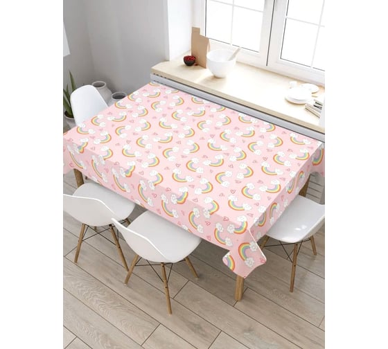 Изображение товара Скатерть прямоугольная водоотталкивающая JOYARTY на стол Ванильная радуга 145x180 см tcox_422685_180x145