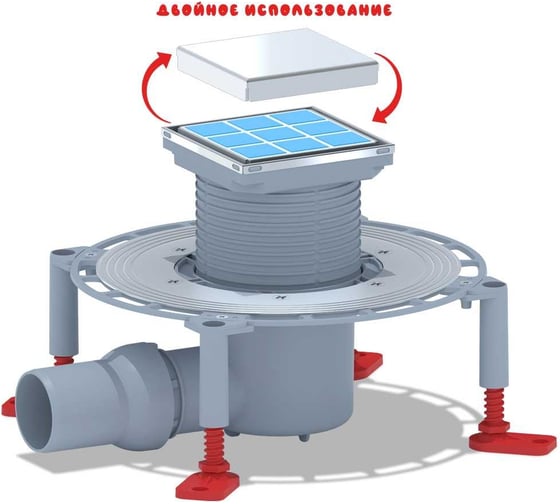Изображение товара Трап АНИ Пласт вертикальный выпуск 50 мм, регулирующий, с решеткой из нержавеющей стали 10x10 см TVZ5802
