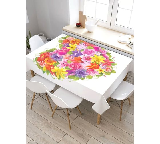 Изображение товара Скатерть прямоугольная водоотталкивающая JOYARTY на стол Сердце из цветов 145x180 см tcox_422613_180x145
