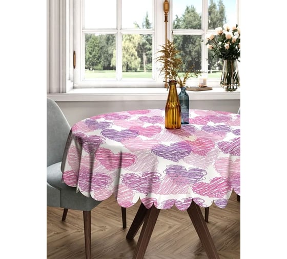 Изображение товара Скатерть круглая тканевая JOYARTY на стол с рисунком Мелковые сердечки 150х150 см rtcf01_422623_150x150