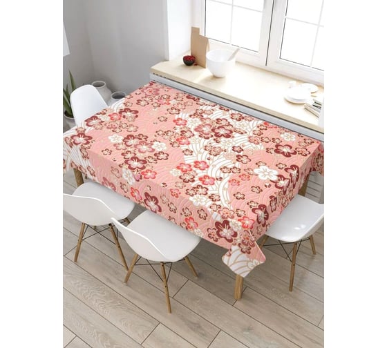 Изображение товара Скатерть прямоугольная водоотталкивающая JOYARTY на стол Панно в цветочек 145x180 см tcox_422621_180x145