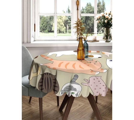 Изображение товара Скатерть круглая тканевая JOYARTY на стол с рисунком Котовечеринка 150х150 см rtcf01_423828_150x150