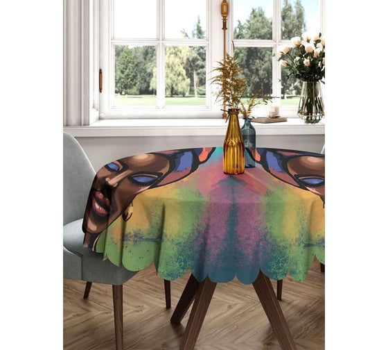 Изображение товара Скатерть круглая тканевая JOYARTY на стол с рисунком Африканка 150х150 см rtcf01_425003_150x150
