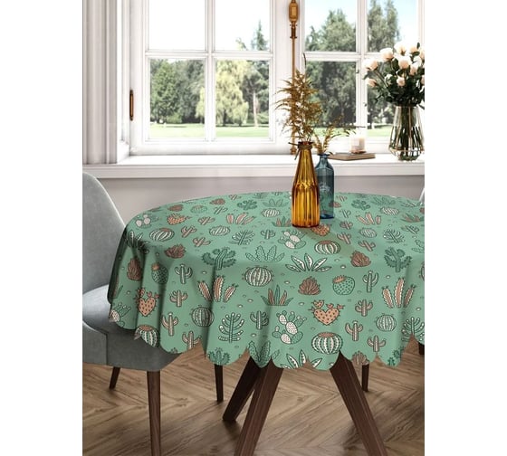 Изображение товара Скатерть круглая тканевая JOYARTY на стол с рисунком Мир кактусов 150х150 см rtcf01_423824_150x150