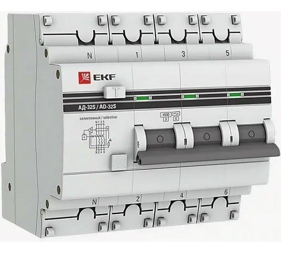 Изображение товара Дифференциальный автомат EKF АД-32 3P+N 50А/100мА PROxima DA32-50-100S-4P-pro