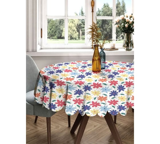 Изображение товара Скатерть круглая тканевая JOYARTY на стол с рисунком Цветочная поляна 150х150 см rtcf01_423258_150x150