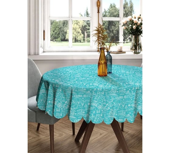 Изображение товара Скатерть круглая тканевая JOYARTY на стол с рисунком Путешествия 150х150 см rtcf01_423863_150x150