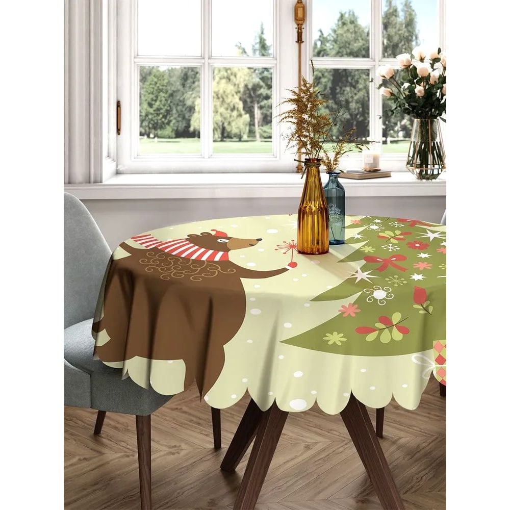 Круглая тканевая скатерть на стол JOYARTY рождественская елка юбка