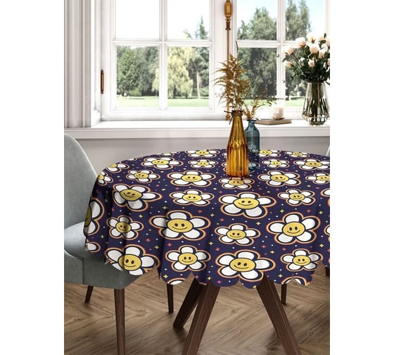 Изображение товара Скатерть круглая тканевая JOYARTY на стол с рисунком Космос ромашек 150х150 см rtcf01_423870_150x150