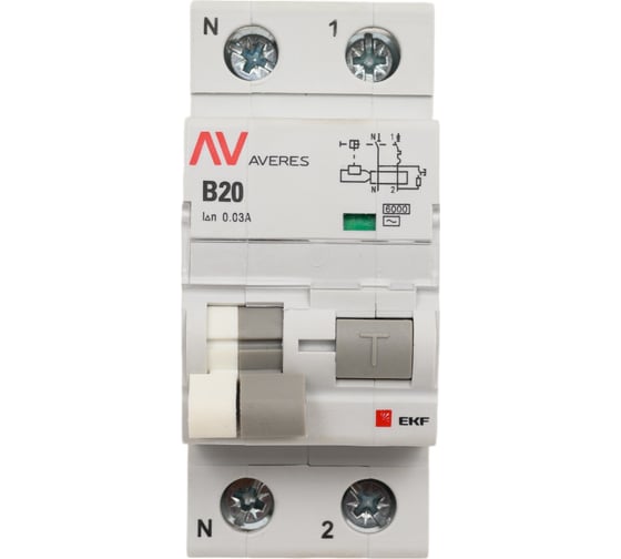 Изображение товара Дифференциальный автомат EKF DVA-6 1P+N 20А 30мА 6кА AVERES rcbo6-1pn-20B-30-ac-av