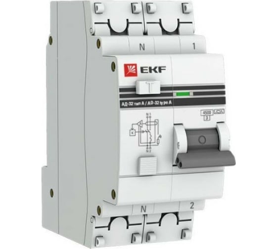 Изображение товара Дифференциальный автомат EKF АД-32 1P+N 63А/30мА 4,5кА PROxima DA32-63-30-pro