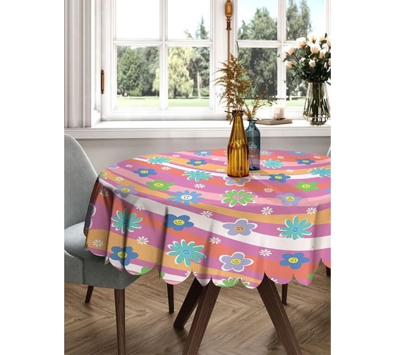 Изображение товара Скатерть круглая тканевая JOYARTY на стол с рисунком Волна цветов 150х150 см rtcf01_423259_150x150