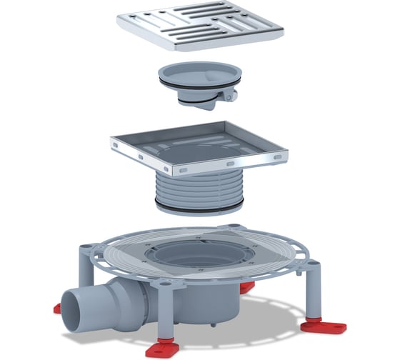 Изображение товара Трап АНИ Пласт горизонтальный выпуск 50 мм, регулирующий, решетка из нерж. стали 120х120 THA5614M
