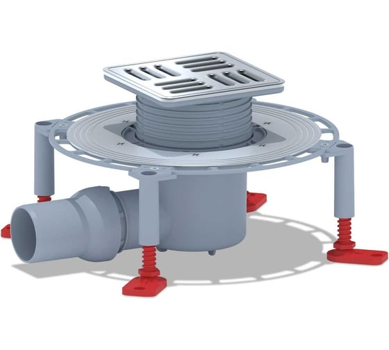 Изображение товара Трап АНИ Пласт горизонтальный выпуск 50 мм, регулирующий, решетка из нерж. стали, 120х120 THZ5614M