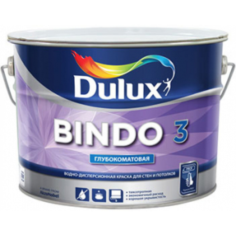 фото Краска dulux bindo 3 для потолка и стен, матовая, белая, баз bw 1л 5309019