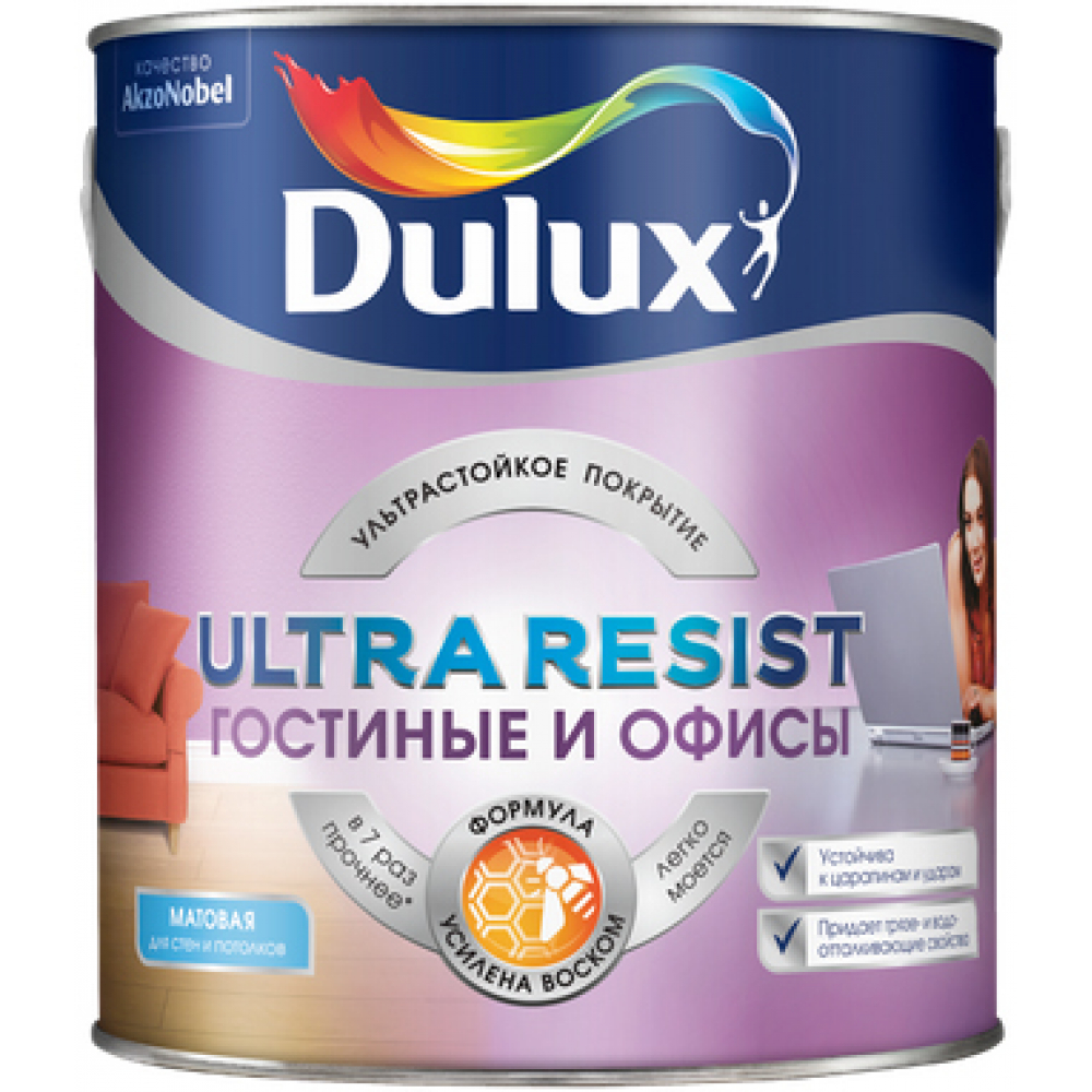 фото Краска dulux ultra resist гостиные и офисы, матовая база bw 10л 5239198