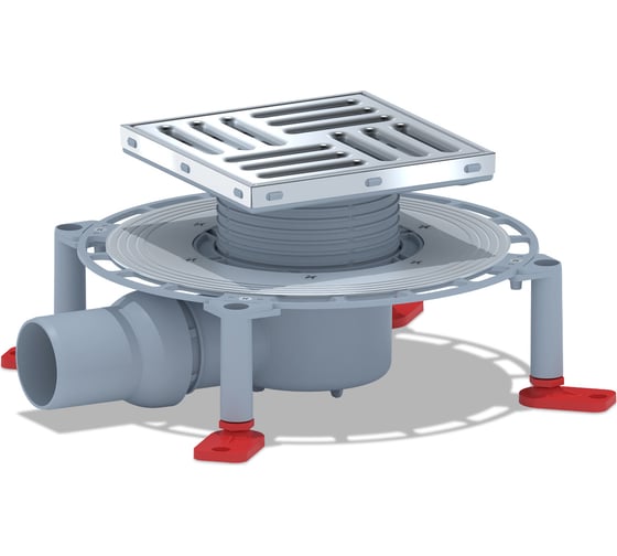 Изображение товара Трап АНИ Пласт горизонтальный выпуск 50 мм, регулирующий, с решеткой из нержавеющей стали 15x15 см TVA5612