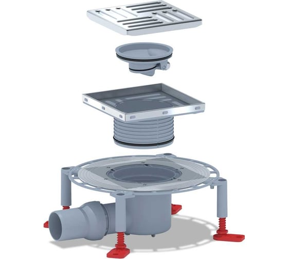 Изображение товара Трап АНИ Пласт горизонтальный выпуск 50 мм, регулирующий, с решеткой 15x15 металл, сухой THQ5612