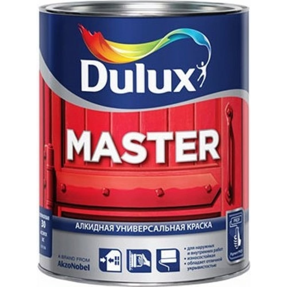 фото Master 30 dulux краска универсальная, баз bw, алкидная, п мат, белая 2,5л 5181594