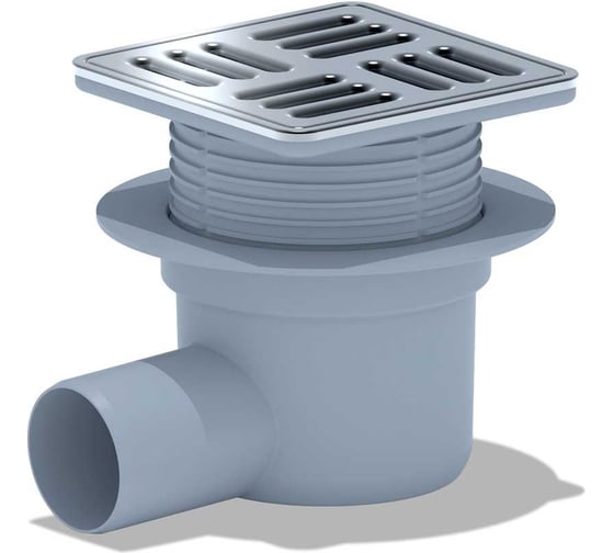 Изображение товара Трап АНИ Пласт сухой, горизонтальный выпуск 50 мм, регулирующий, решетка нержавейка 120х120 TQ5614M