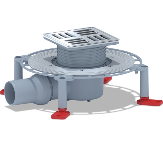 Изображение товара Трап АНИ Пласт сухой, горизонтальный, выпуск 50 мм, регулирующий, решетка нержавейка 120х120 TVQ5614M