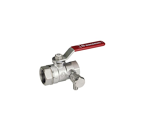 Изображение товара Шаровой кран Giacomini R250DS 1/2", внутренняя/внутренняя, ручка-рычаг красный, хромированный, со сливом R250SX003
